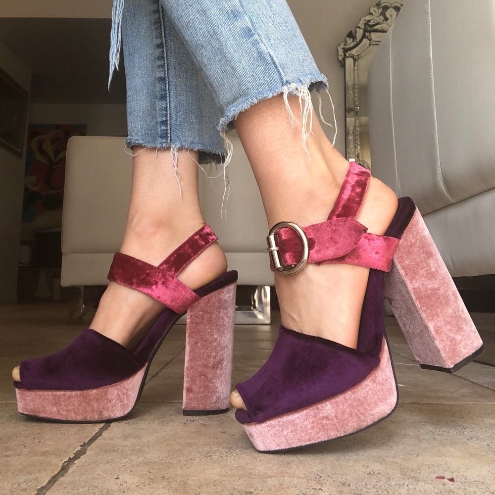 Jeffrey Campbell Mitra Velvet Chunky Heels